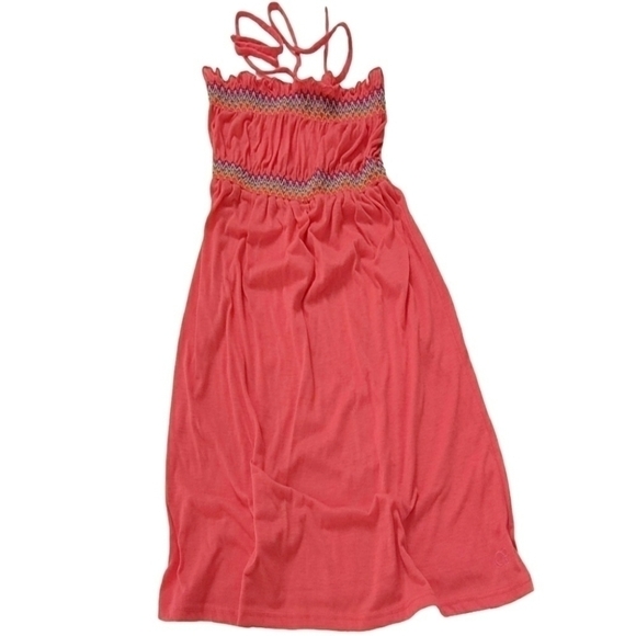 OCEAN PACIFIC OP Smocked Babydoll Embroidery Halter Bright Pink Dress Medium - Picture 6 of 7